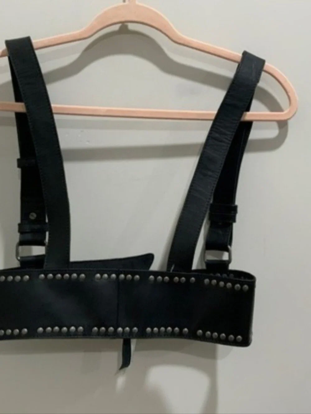Free People Black Leather Studded Waist Harness Belt